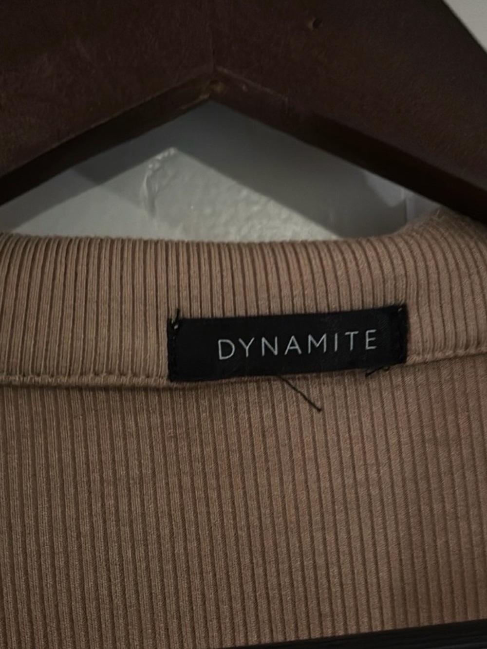 Dynamite Ribbed Taupe Button-Front Collared Knit Top - Picture 5 of 6